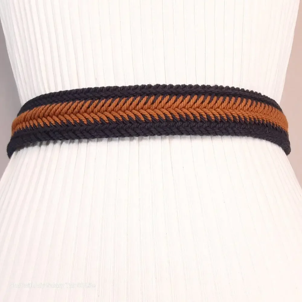 💎BCBGMaxazria Woven Surcingle Belt XS/S Navy Blue Burnt Orange